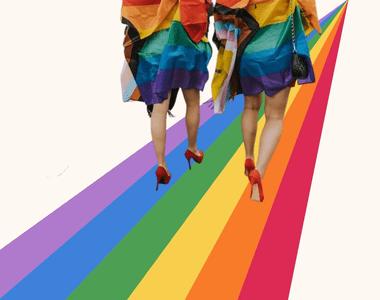Bilde av to personer som går på en regnbue