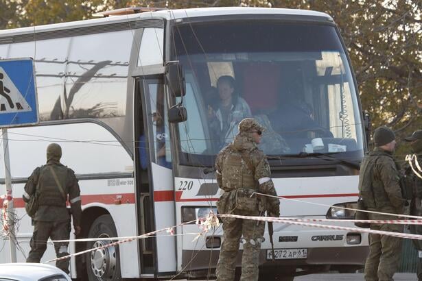 En buss med ukrainske flyktninger.